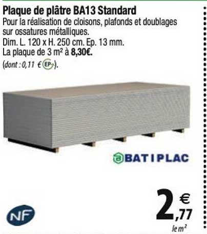 Plaque De Plâtre Ba13 Standard Bat I Plac