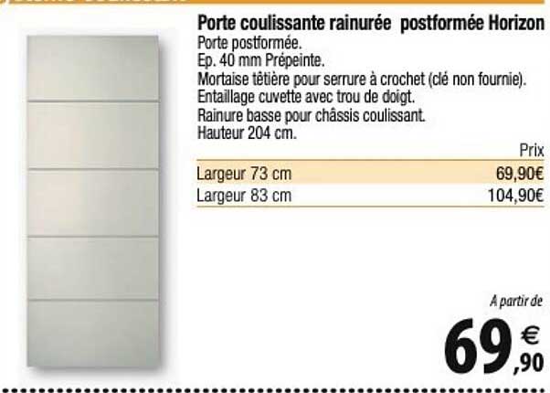 porte coulissante rainurée postformée horizon
