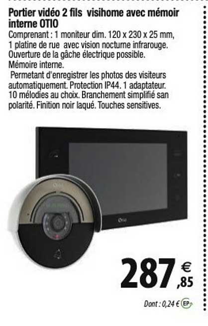 portier vidéo 2 fils visihome avec mémoir interne otio