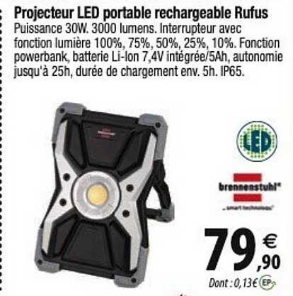 projecteur led portable rechargeable rufus brennenstuhl