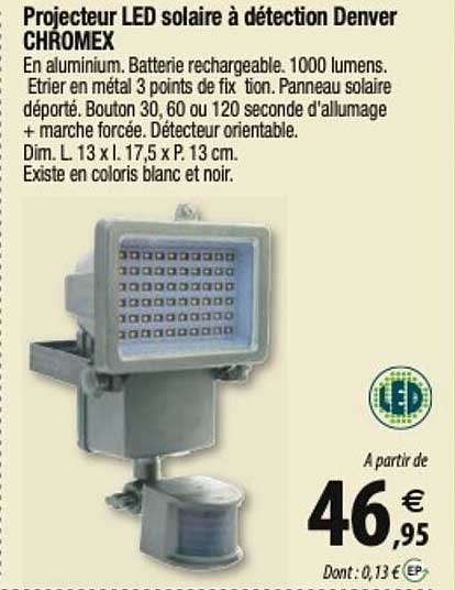 projecteur led solaire à détection denver chromex