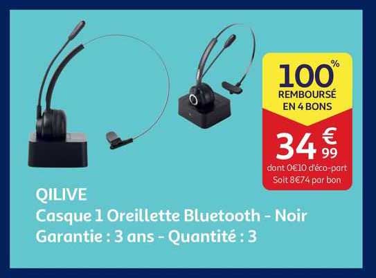 qilive casque 1 oreillette bluetooth - noir