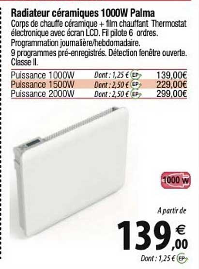 radiateur céramiques 1000 w palma