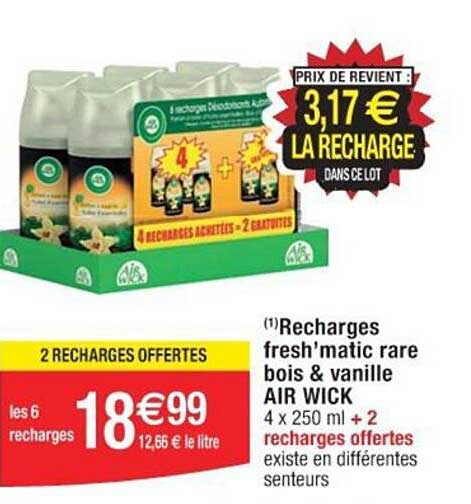 recharges fresh'matic rare bois & vanille air wick