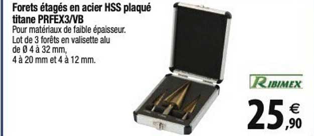 ribimex forets étagés en acier hss plaqué titane prfex3/vb