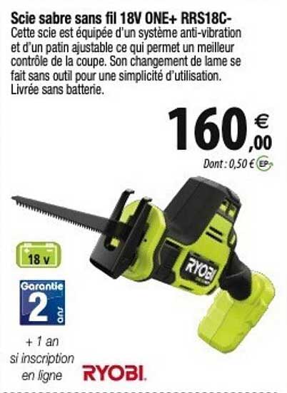 ryobi scie sabre sans fil 18v one+ rrs18c