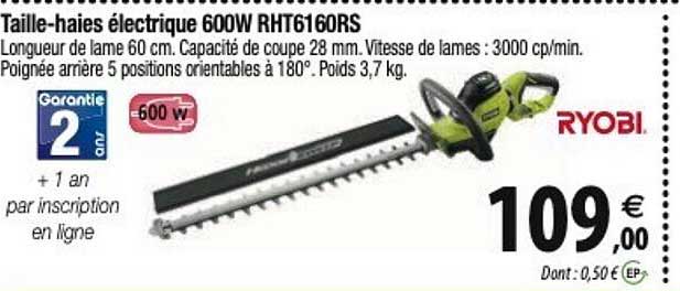 ryobi taille-haies électrique 600w rht6160rs