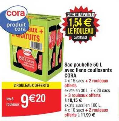 Sac Poubelle 50 L Avec Liens Coulissants Cora