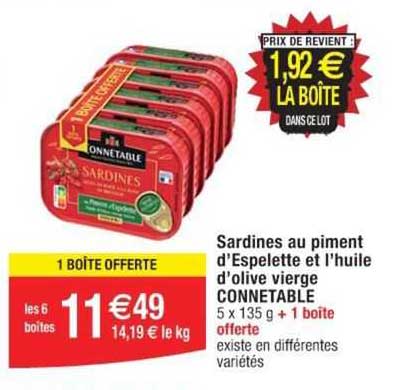 sardines au piment d'espelette et l'huile d'olive vierge connetable