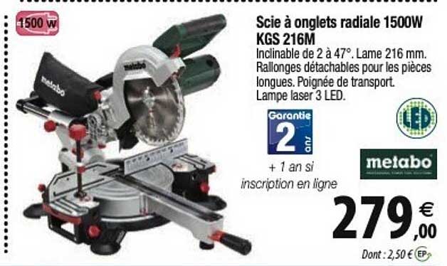 scie à onglets radiale 1500w kgs 216m