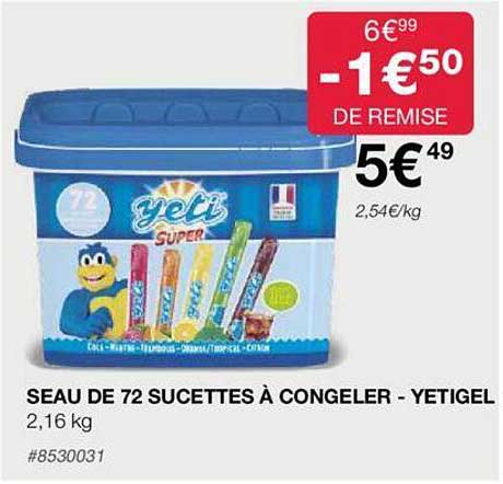 Seau De 72 Sucettes à Congeler - Yetigel