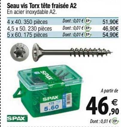 seau vis torx tête fraisée a2 spax