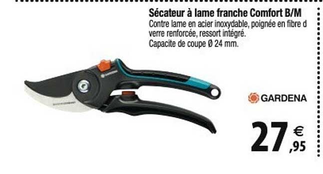 sécateur à lame franche comfort b/m gardena