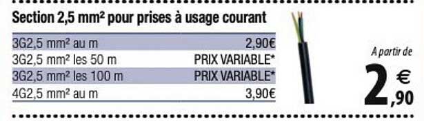 section 2,5 mm² pour prises à usage courant