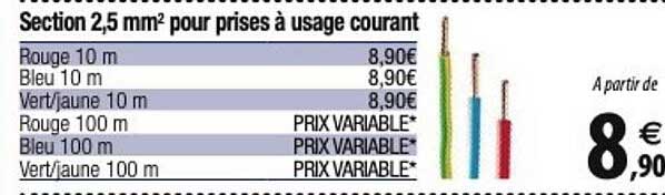 section 2.5 mm2 pour prises à usage courant