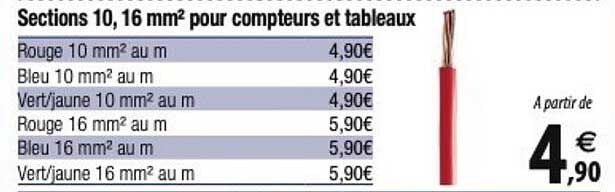 sections 10, 16 mm2 pour compteurs et tableaux