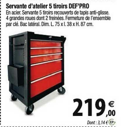 servante d'atelier 5 tiroirs def'pro