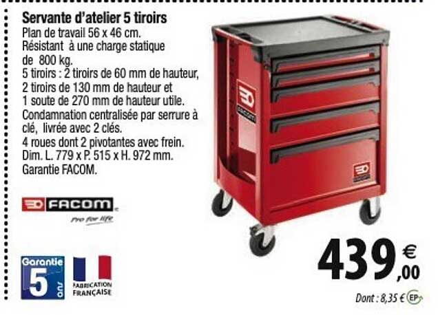 servante d'atelier 5 tiroirs facom