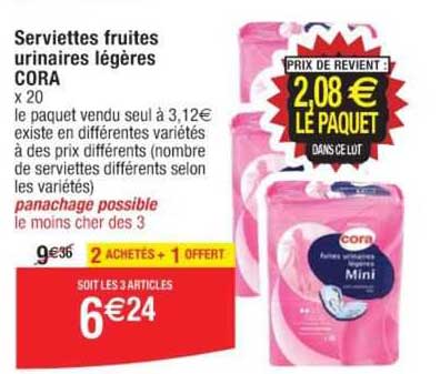 serviettes fruites urinaires légères cora