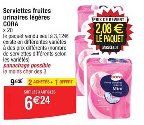 serviettes fruites urinaires légères cora