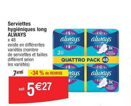 serviettes hygiéniques long always