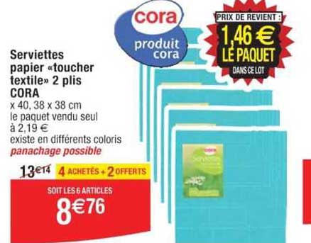 serviettes papier "toucher textile" 2 plis cora
