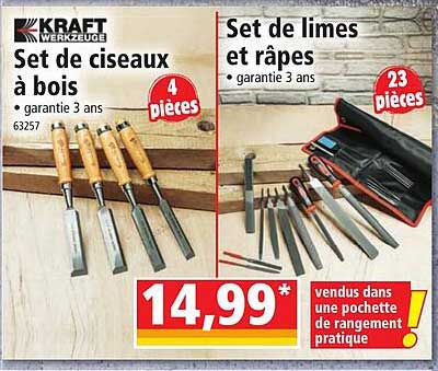 set de ciseaux à bois kraft werkzeuge, set de limes et râpes kraft werkzeuge