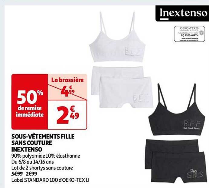 sous-vêtements fille sans couture inextenso