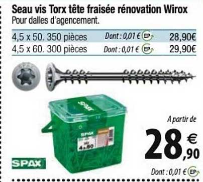 spax seau vis torx tête fraisée rénovation wirox