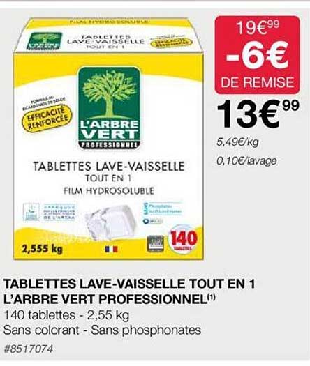 talettes lave-vaisselle tout en 1 l'arbre vert professionnel