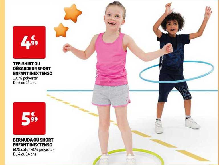 tee-shirt ou débardeur sport enfant inextenso bermuda ou short enfant inextenso