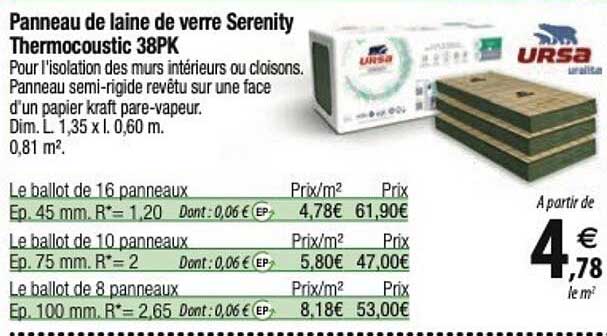 ursa  panneau de laine de verre serenity thermocoustic 38pk