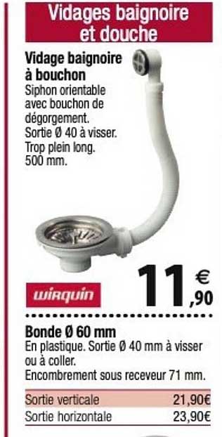 vidage bignoire à bouchon wirquin