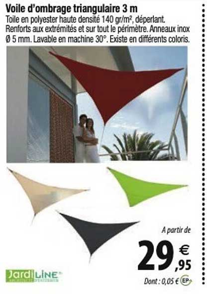 voile d'ombrage triangulaire 3 m jardiline