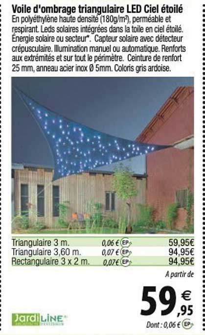 voile d'ombrage triangulaire led ciel étoilé jardiline