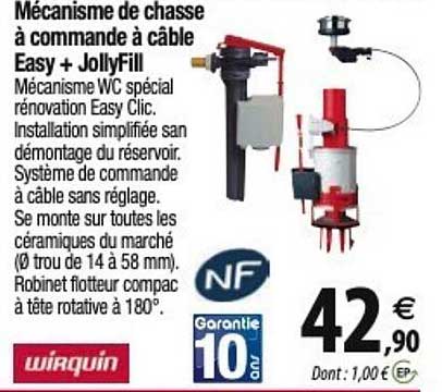 wirquin mécanisme de chasse à commande à câble easy + jollyfill