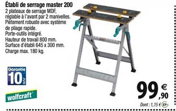 wolfcraft établi de serrage master 200