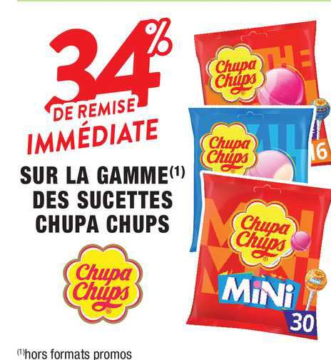 34% de remise immediate sur la gamme des sucettes chupa chups