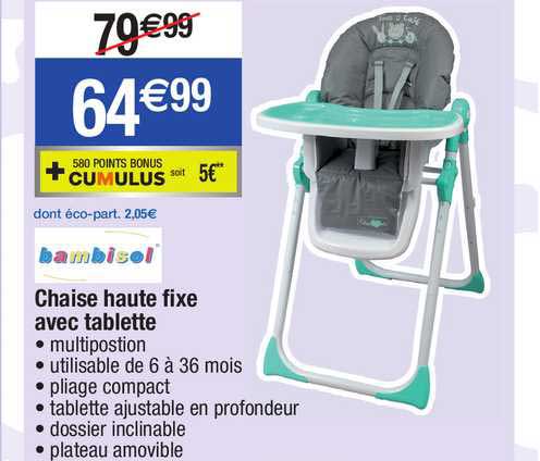 Bambisol Chaise Haute Fixe Avec Tablette