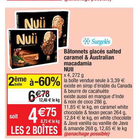 bâtonnets glacés salted carame & australian macadamia nuii 2ème boîte à -60%