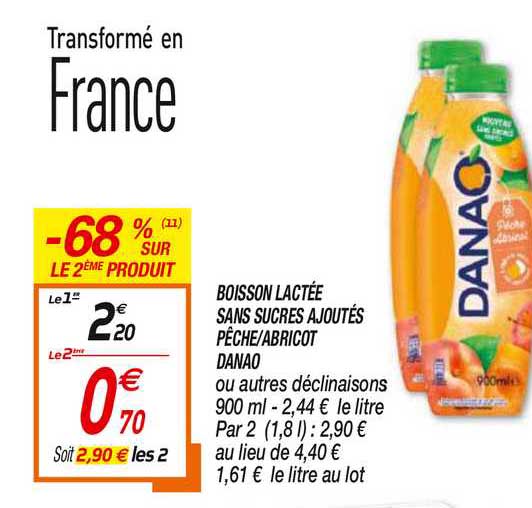 boisson lactée sans sucres ajoutés pêche-abricot danao