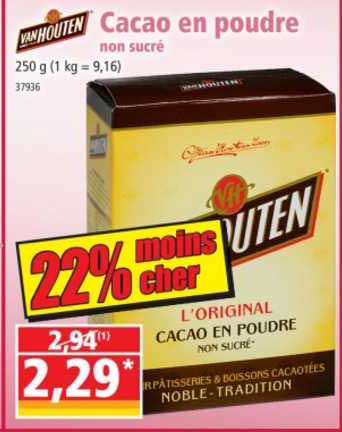 cacao en poudre non sucré van houten