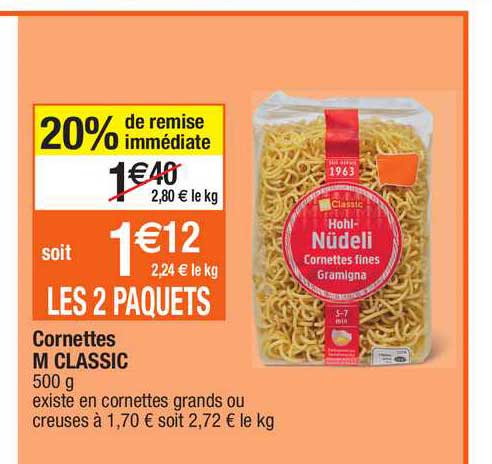 cornettes m classic 20% remise immédiate