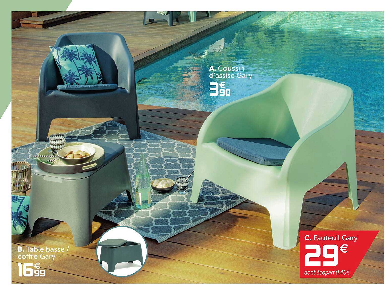 coussin d'assise gary, table basse - coffre gary, fauteuil garyy