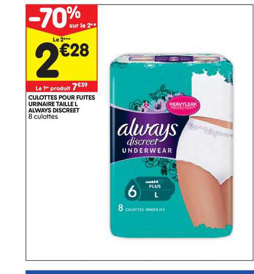 culottes pour fuites urinaire taille l always discreet