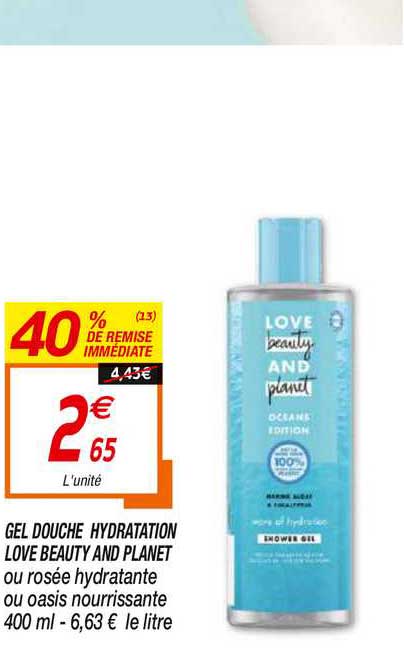 gel douche hydratation love beauty and planet