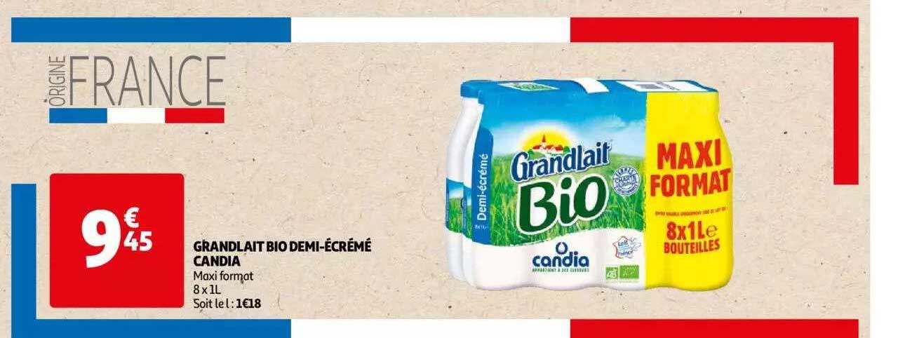 grandlait bio demi-écrémé candia