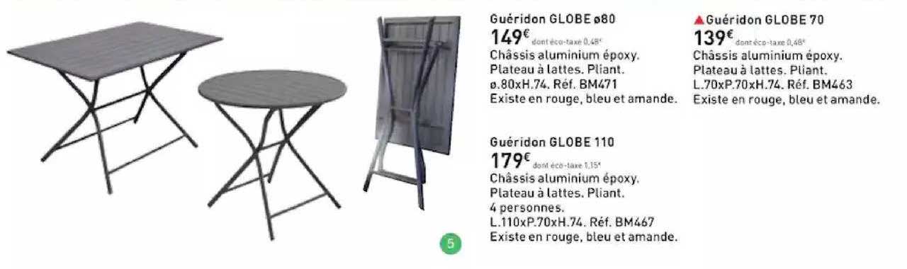 guéridon globe 80, guéridon globe 110, guéridon globe 70