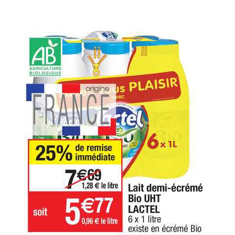 Lait Demi-ecreme Bio Uht Lactel