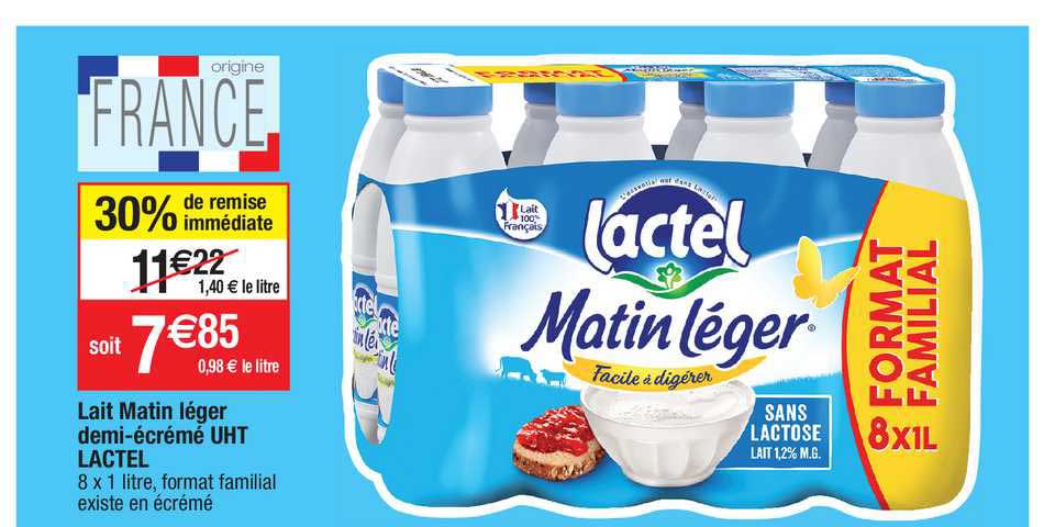 lait matin leger demi-ecreme uht lactel
